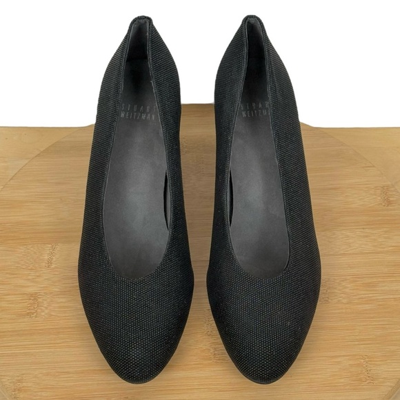 Stuart Weitzman Black Goosebump Leather Block Heel with Metal Trim Size 9 M - Picture 5 of 14